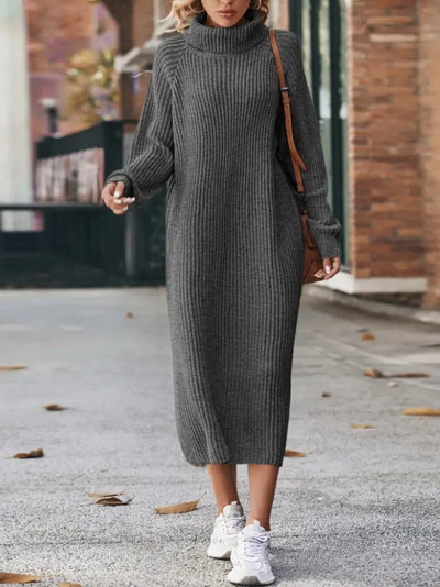 Loose Knitted Turtleneck Dress with Woolen Skirt