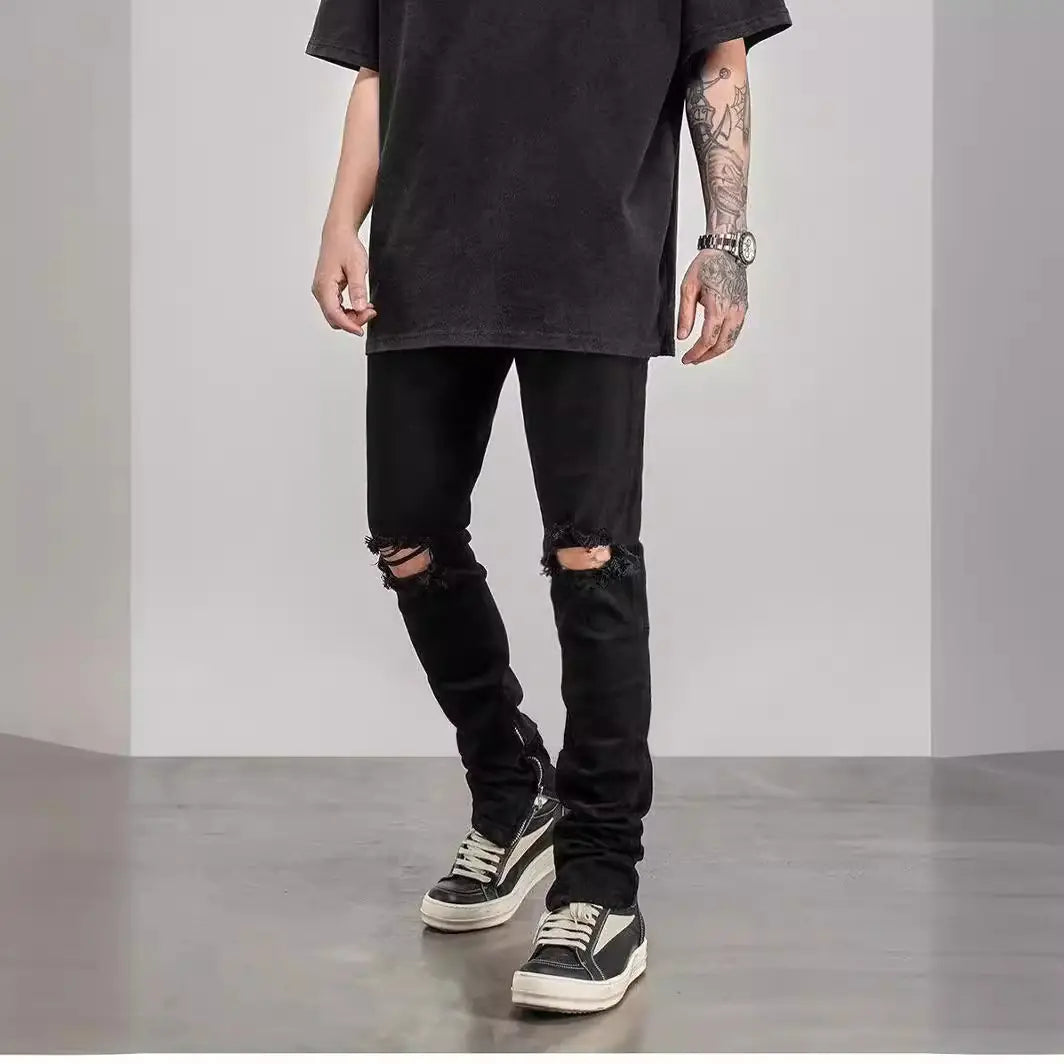 High Street Style Distressed Skinny Jeans (Gray)