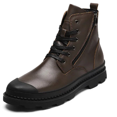 Men's Retro Leather High-Top Martin Boots with Fleece