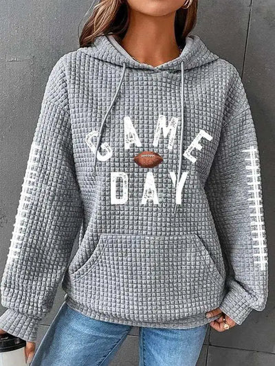 Women's Rugby Print Hooded Waffle Knit Sweater