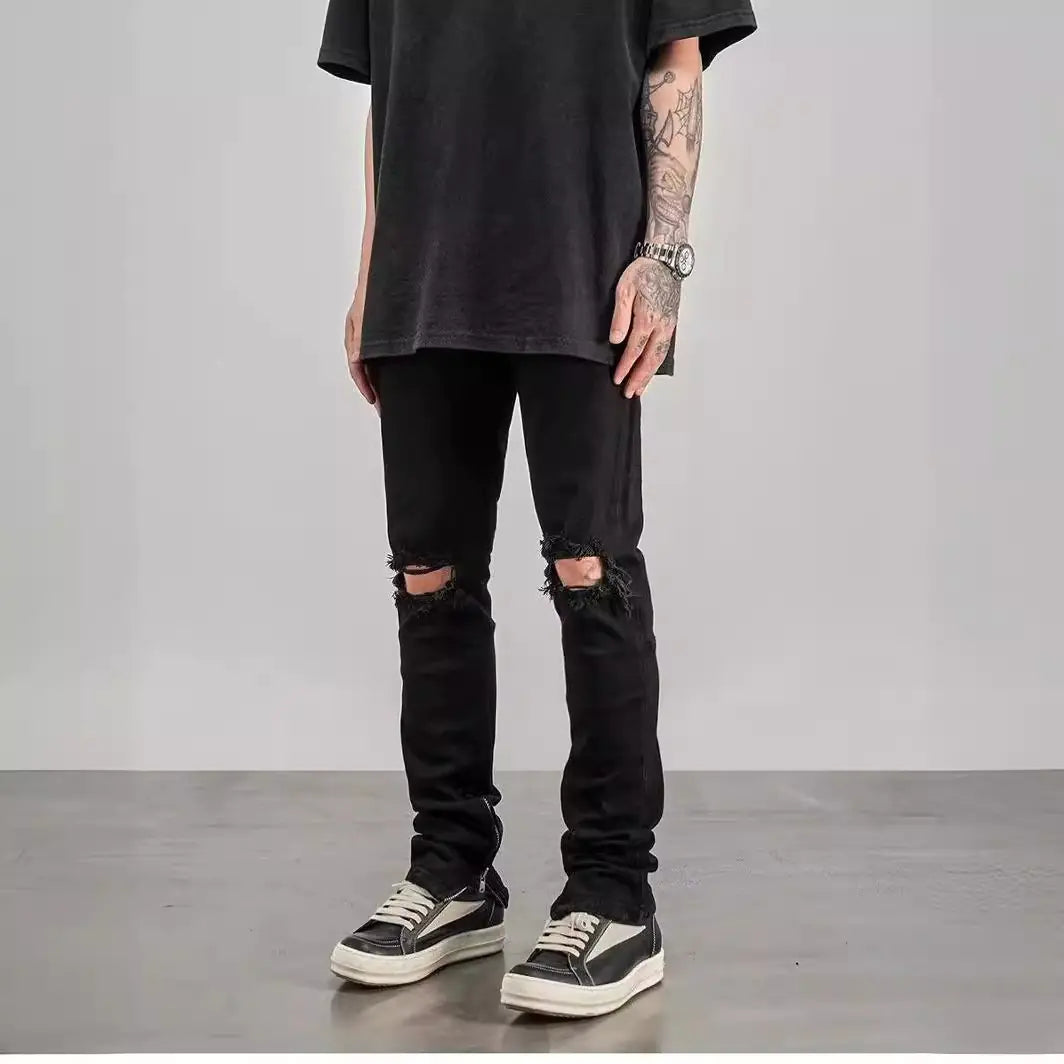 High Street Style Distressed Skinny Jeans (Gray)