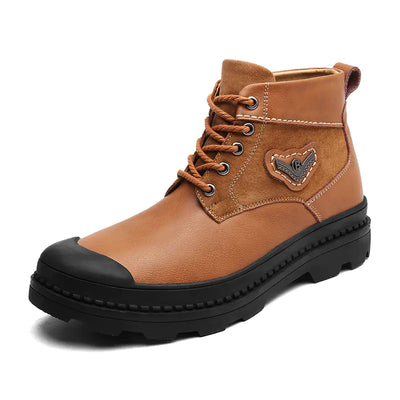 Men's Retro Leather High-Top Martin Boots with Fleece