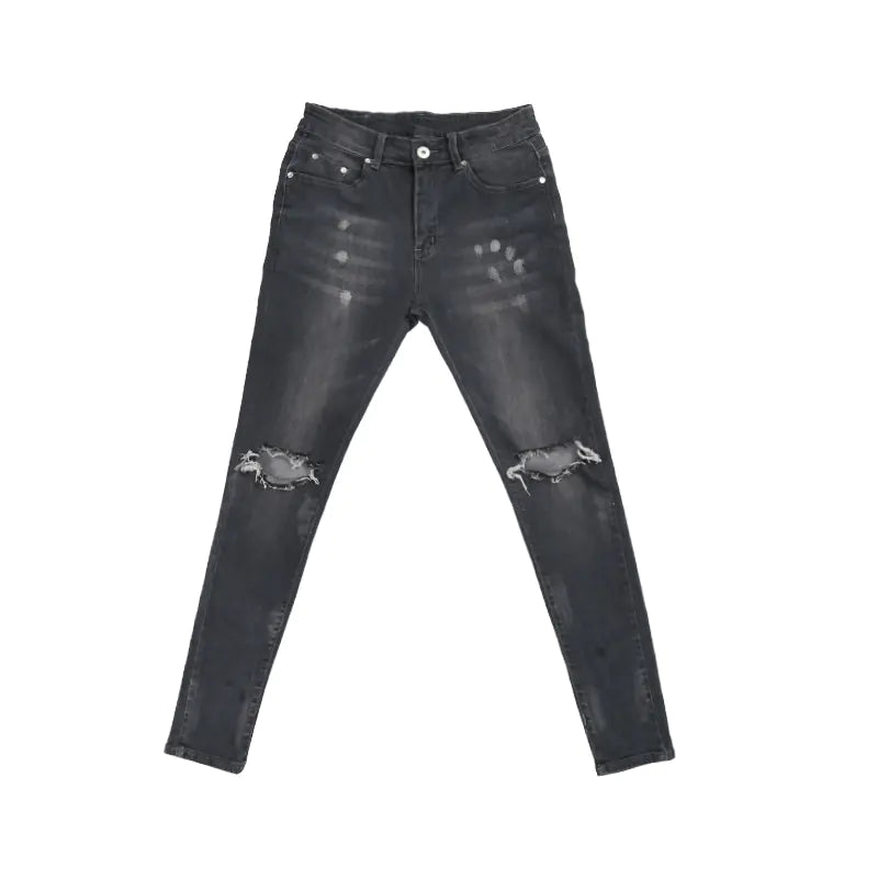 High Street Style Distressed Skinny Jeans (Gray)