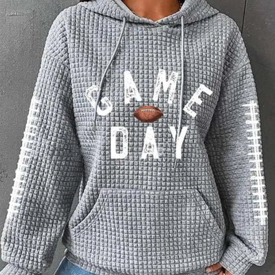 Women's Rugby Print Hooded Waffle Knit Sweater