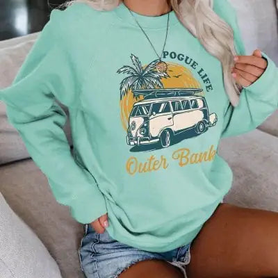 Casual Women's Loose Crew Neck Printed Top