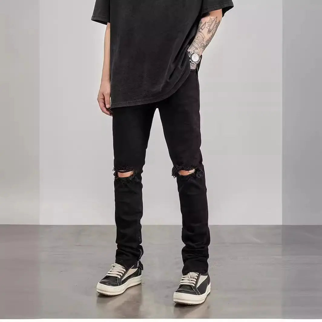 High Street Style Distressed Skinny Jeans (Gray)