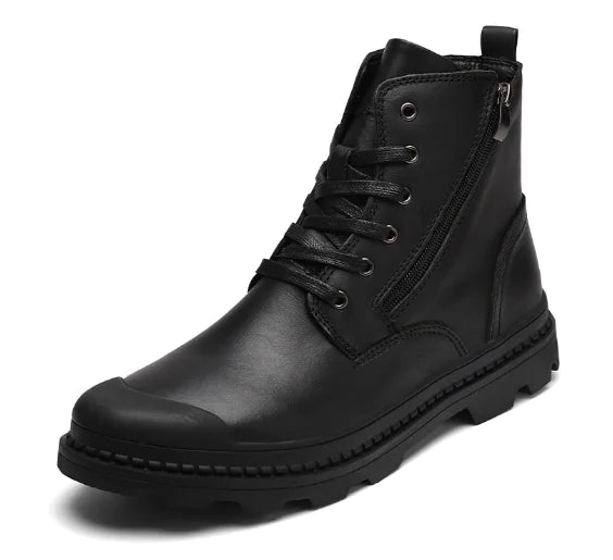 Men's Retro Leather High-Top Martin Boots with Fleece