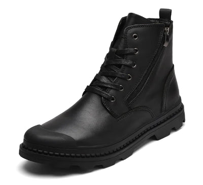 Men's Retro Leather High-Top Martin Boots with Fleece