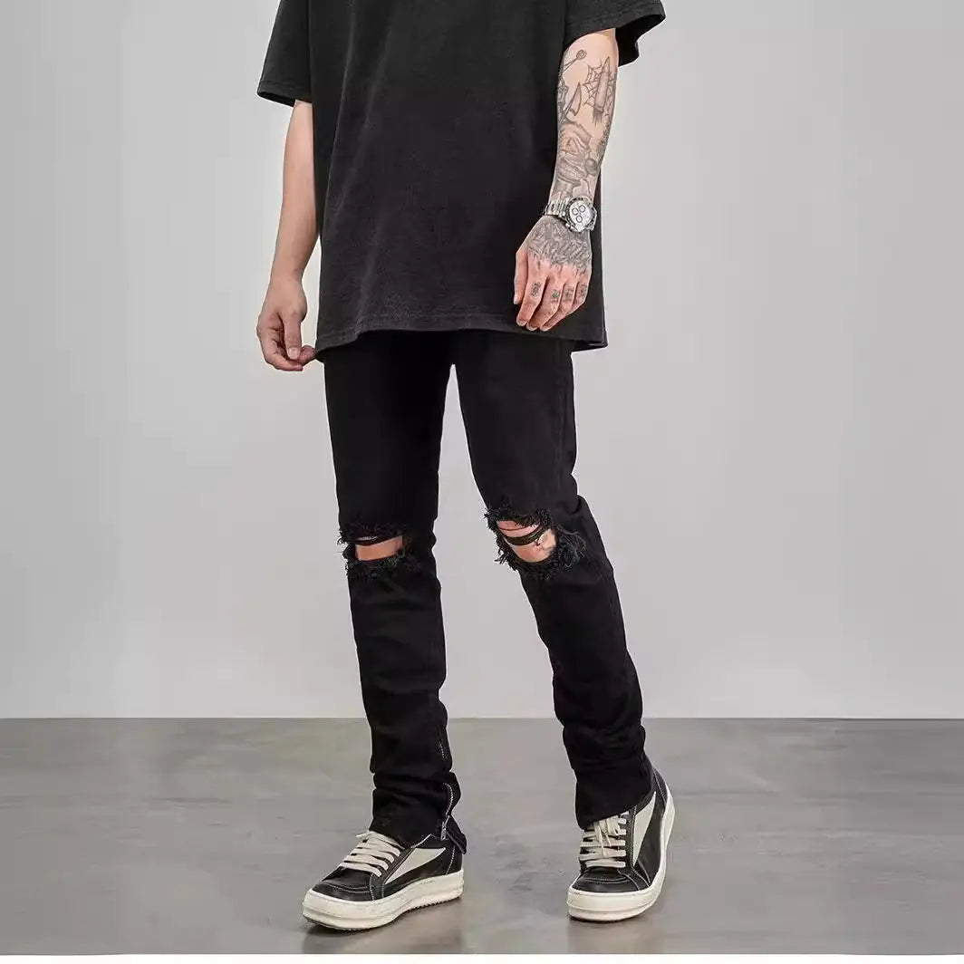High Street Style Distressed Skinny Jeans (Gray)