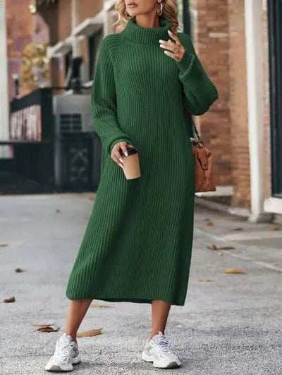 Loose Knitted Turtleneck Dress with Woolen Skirt