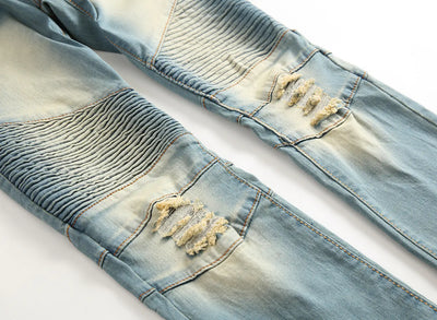 Men's Retro Distressed Zipper Decor Denim Pants